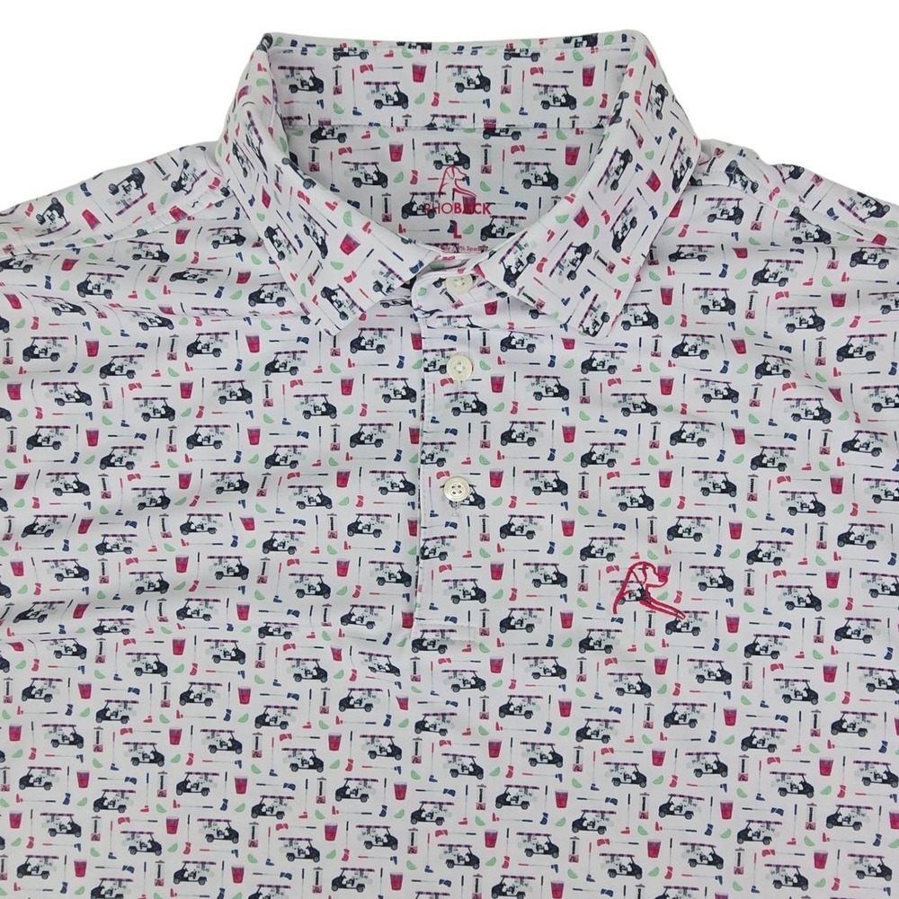 Rhoback The Transfusion Golf Polo Mens Large White Golf Cart Cocktail Limes AOP